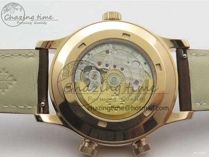 MIROTIME 1219 Calatrava 5524R Pilot Travel Time RG GRF Brown Dial on Brown Leather Strap MIYOTA TopPick 7155